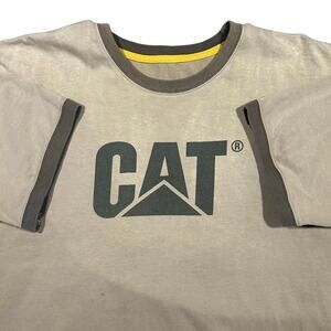 Y2K Cat Work Wear Ringer Graphic Faded Distressed T-Shirt Men’s XL